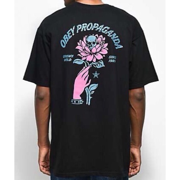 Obey Other - OBEY PROPAGANDA Black Tee "Grown Wild" Skull Flower Graphics Small